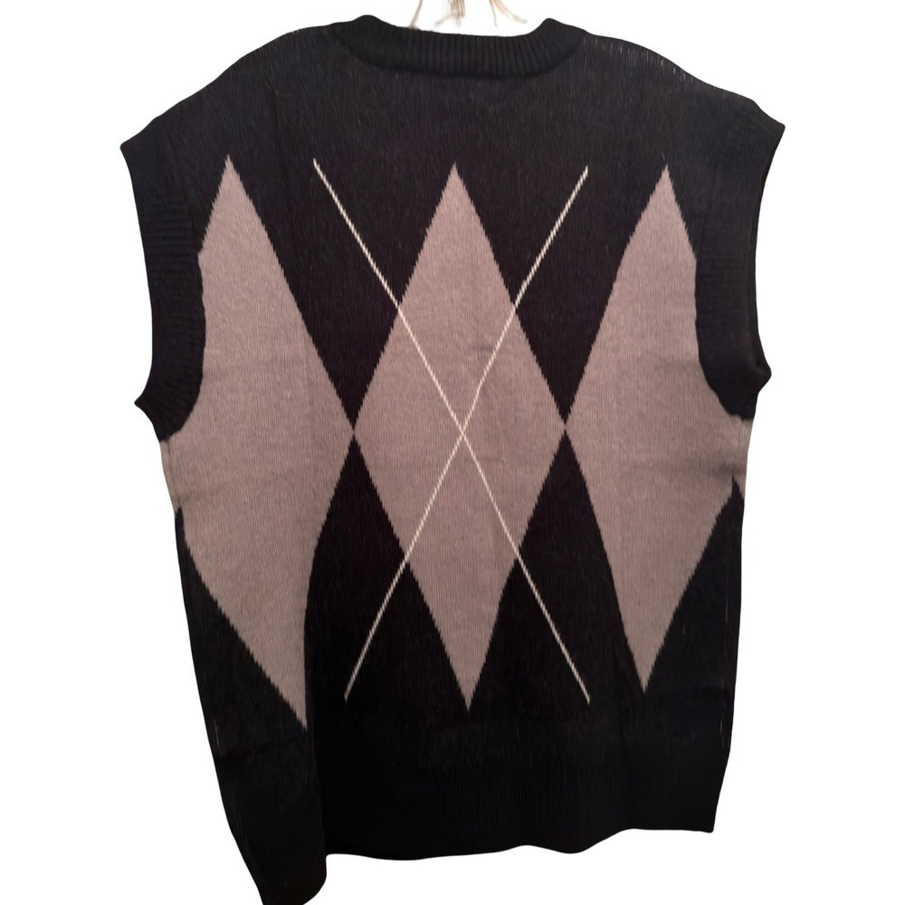 NEW Mens Black Argyle Sweater Vest Sleeveless Preppy Academia Classic Fit Size M - Picture 4 of 4